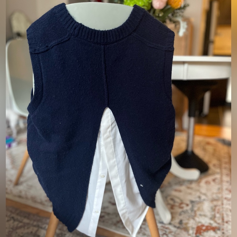 Brochu Walker Color-block Pattern Crewneck Pullover, XS, navy blue & white